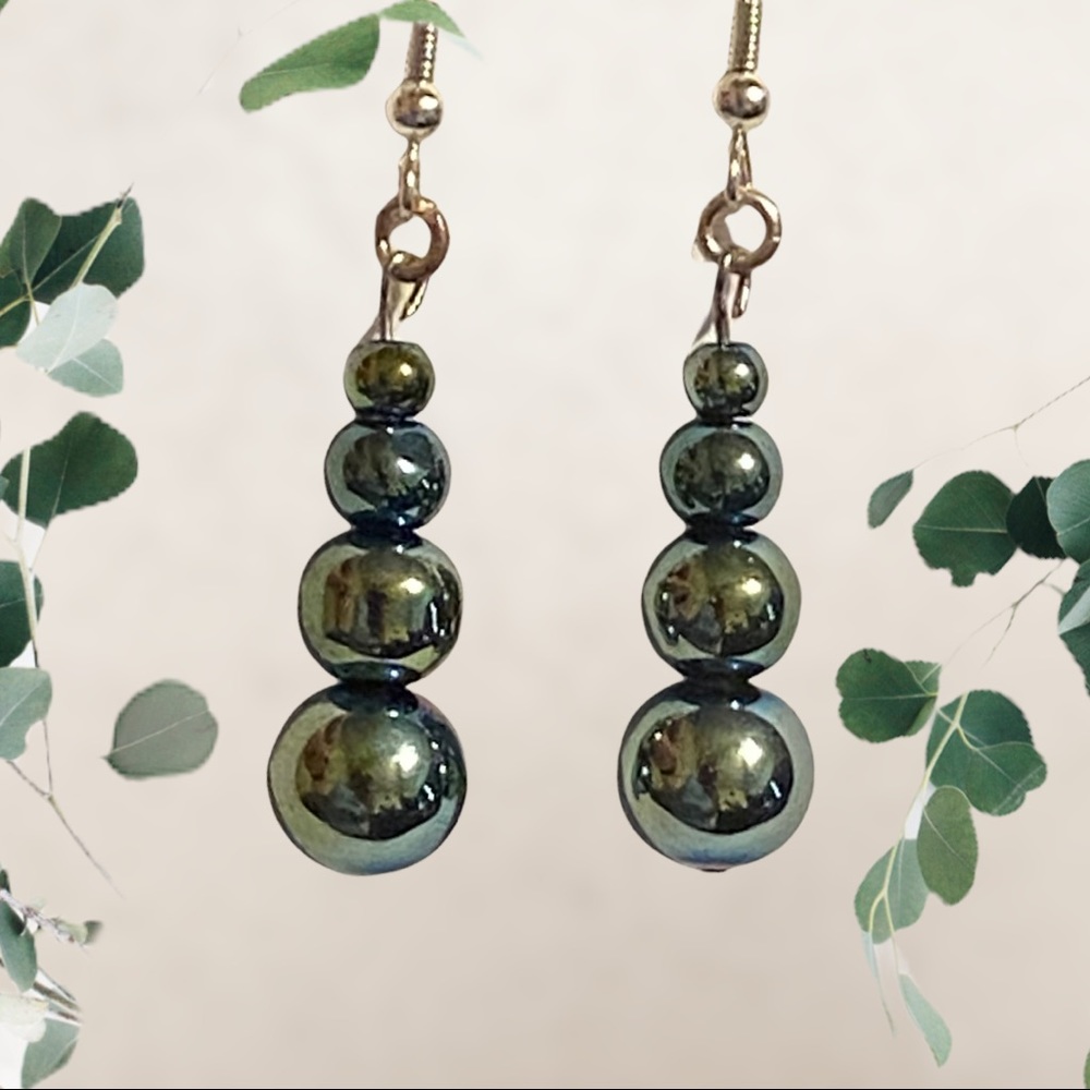 Hand Crafted Emerald Green Dangle Earrings Glass Bead Pierced Wicked Stacked